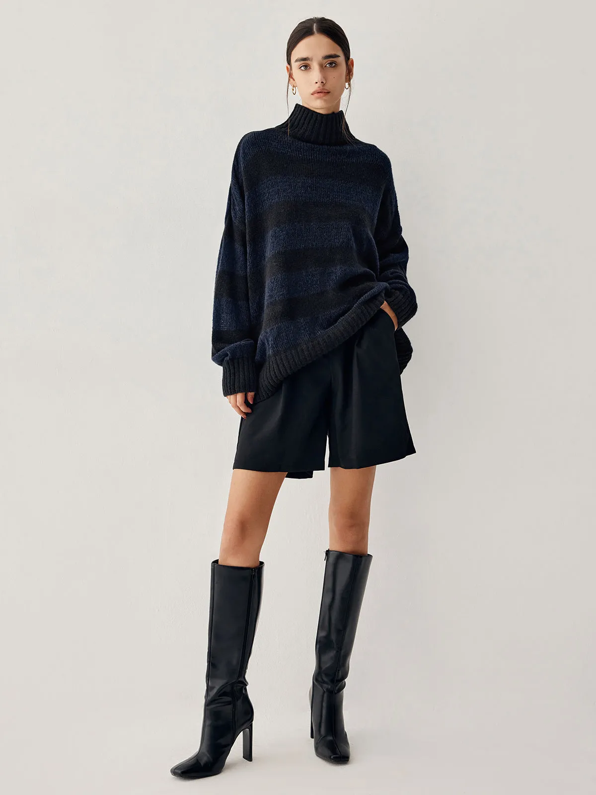 Semi Sheer Graceful Mock Turtleneck Sweater