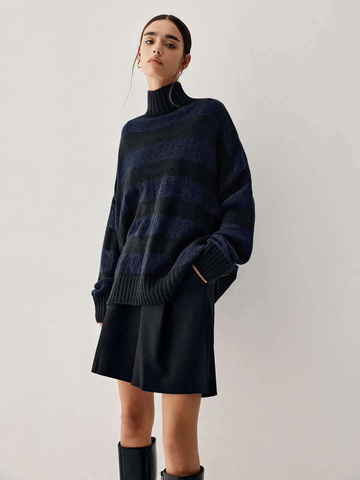 Semi Sheer Graceful Mock Turtleneck Sweater
