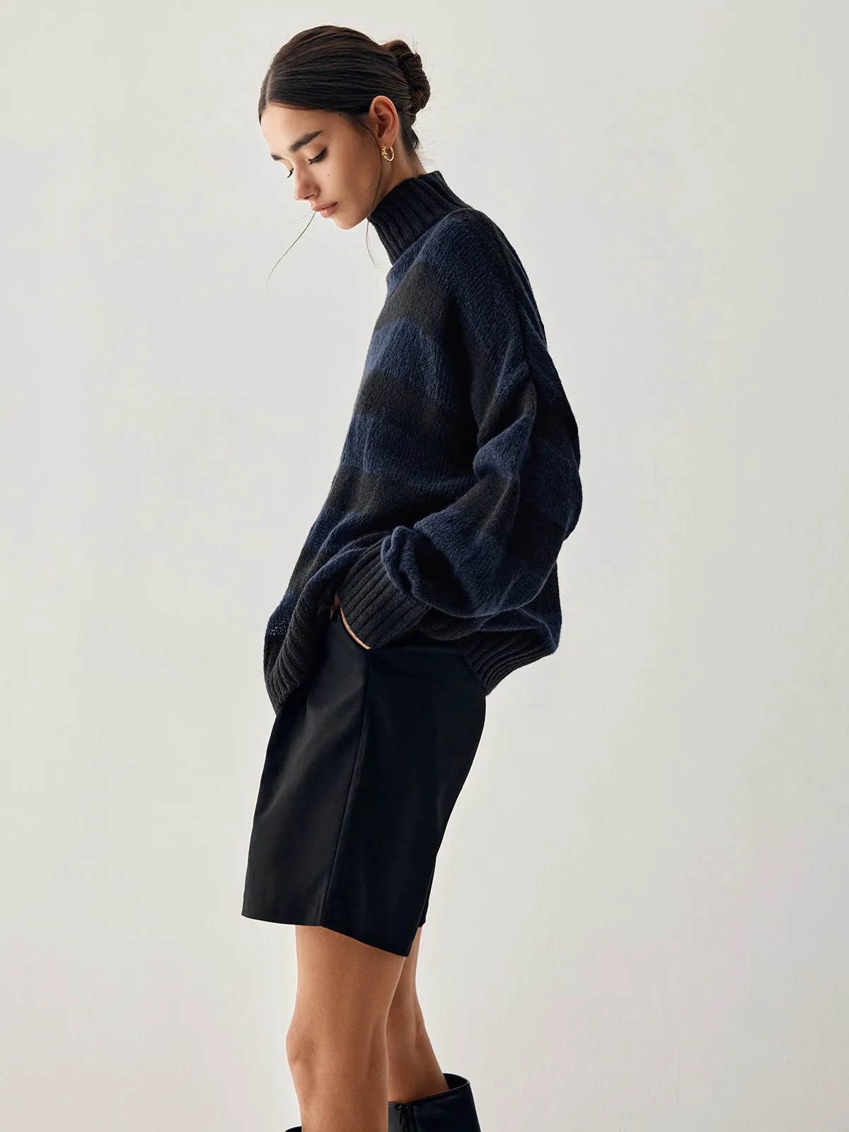 Semi Sheer Graceful Mock Turtleneck Sweater