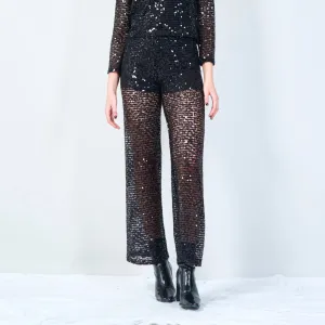 Sheer sequin overlay pants wholesale