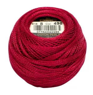 Size 8 Pearl Cotton Ball in Color 498 ~ Dark Red
