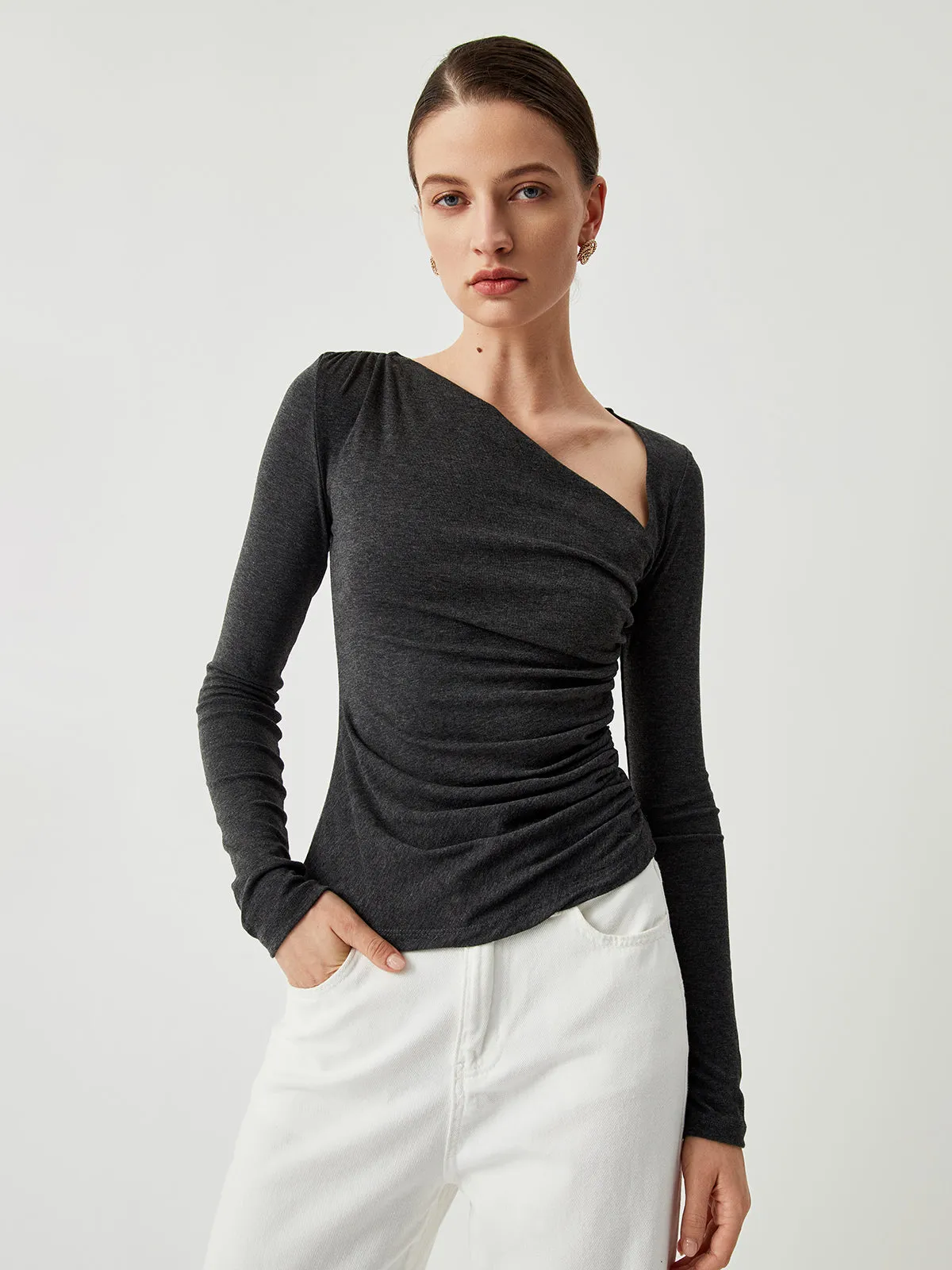 Slinky Asymmetric Graceful Long Sleeve Shirt