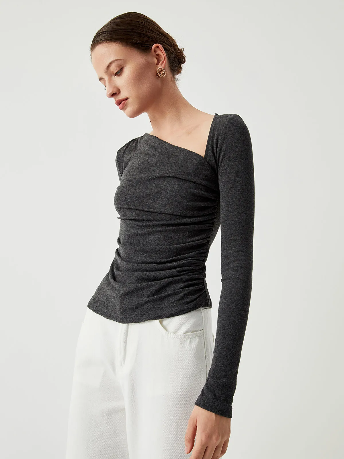 Slinky Asymmetric Graceful Long Sleeve Shirt