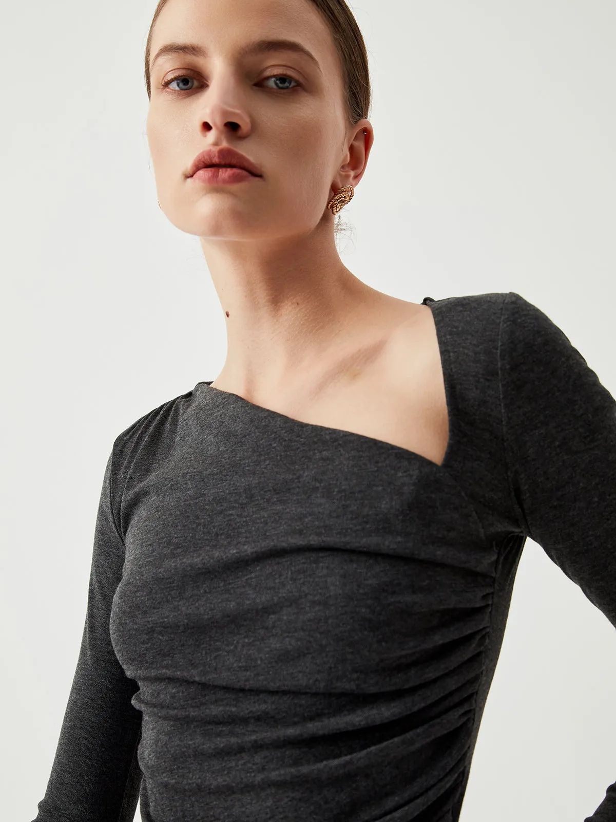 Slinky Asymmetric Graceful Long Sleeve Shirt