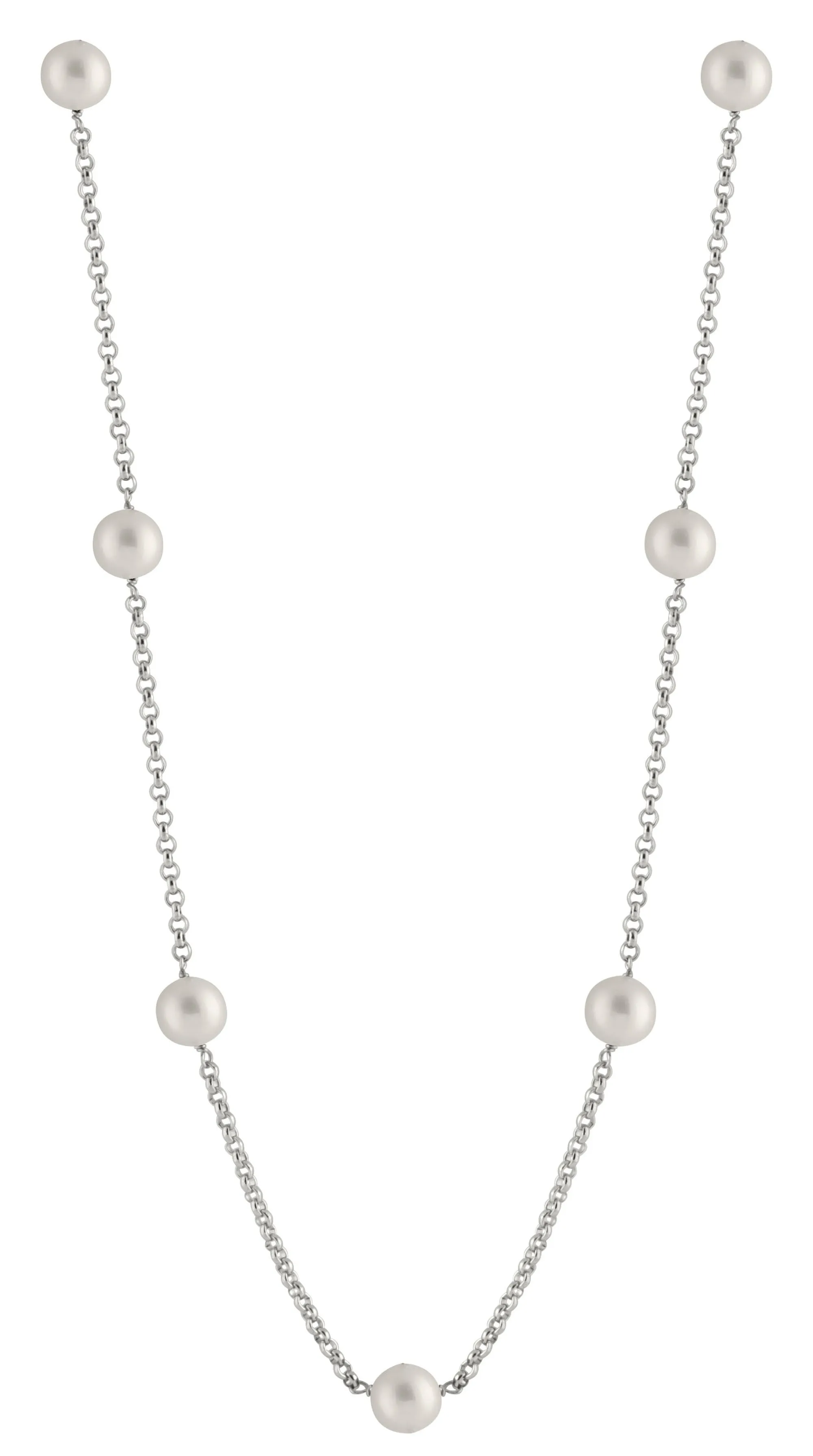 Splendid Pearls Sterling Silver Station Necklace