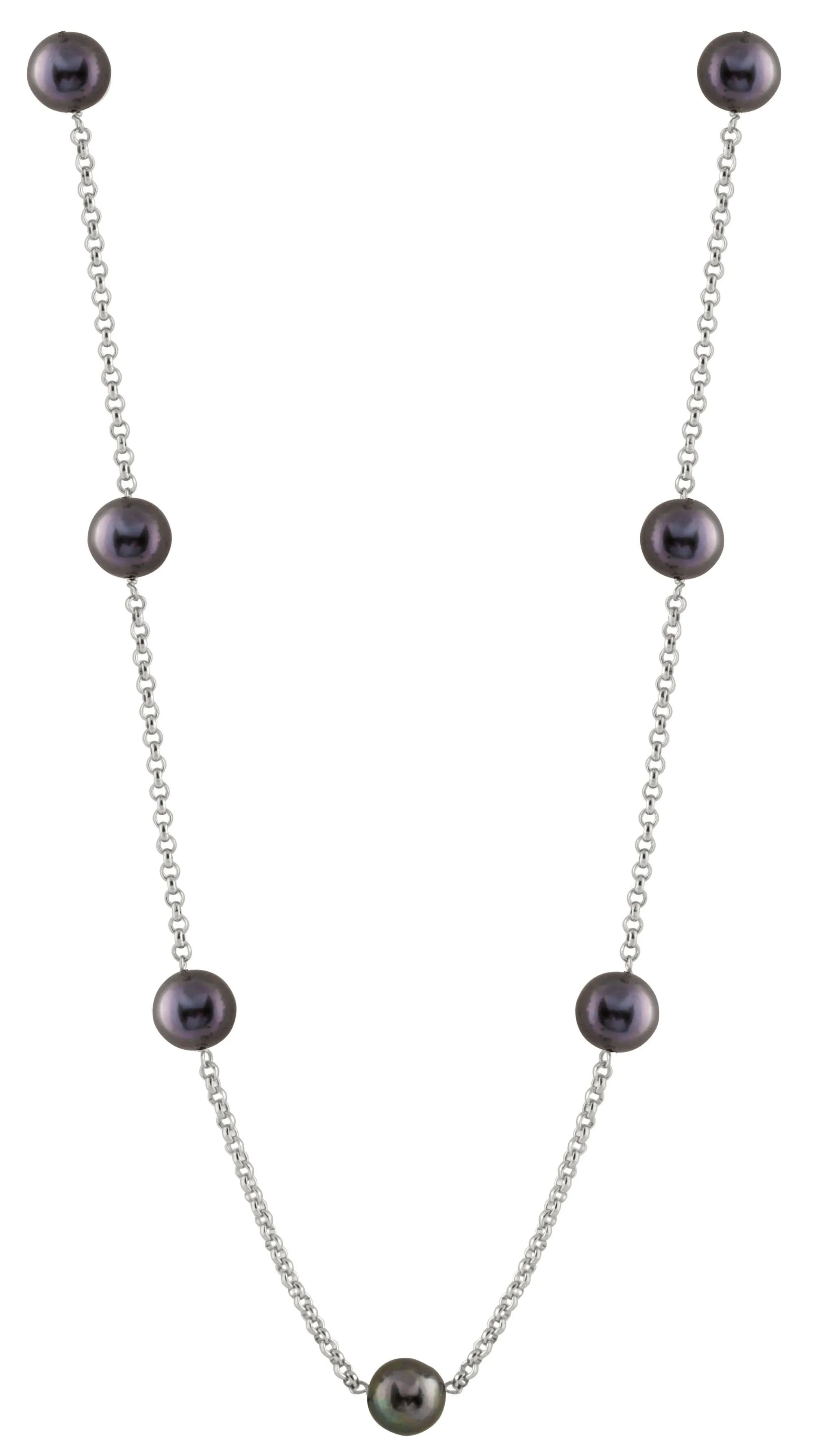 Splendid Pearls Sterling Silver Station Necklace