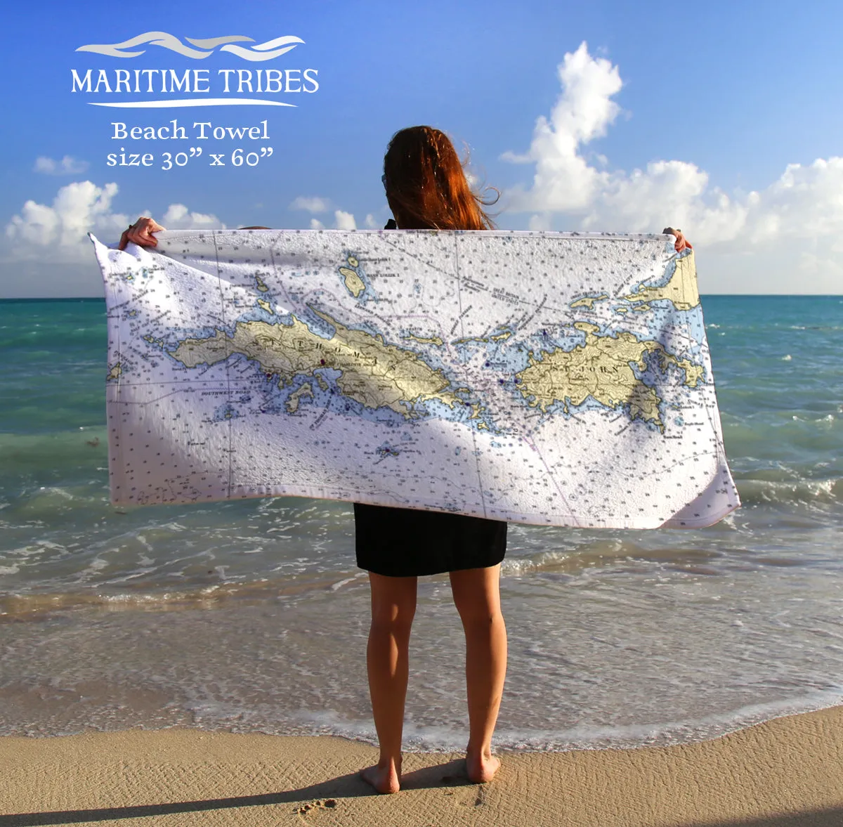 St Thomas  Vintage Nautical Chart Quick Dry Towel