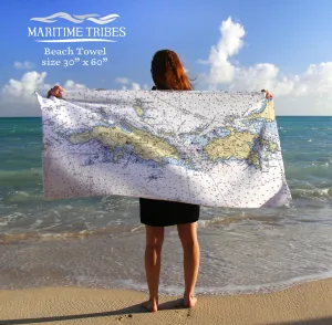 St Thomas  Vintage Nautical Chart Quick Dry Towel