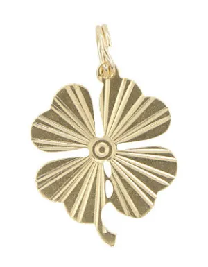 Starburst Pattern Lucky 4 Leaf Clover Charm Pendant in 14 Karat Gold