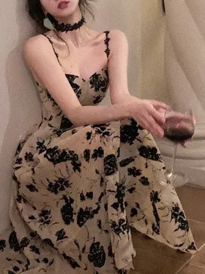 Summer Floral Graceful Strap Midi Dress