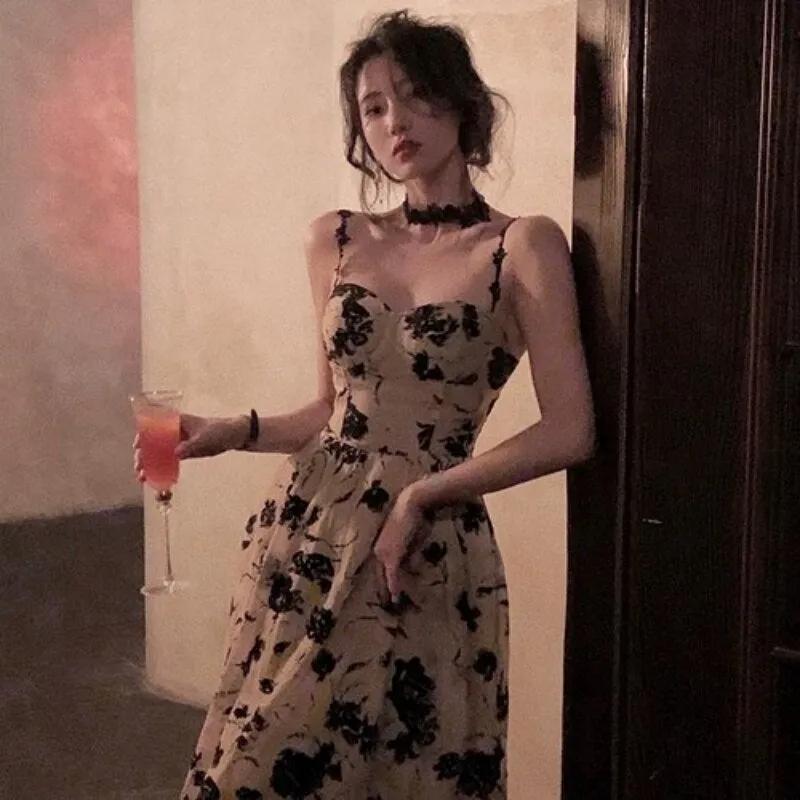 Summer Floral Graceful Strap Midi Dress
