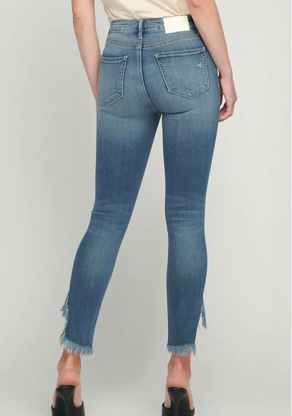 TAYLOR MEDIUM WASH EXTREME FRAY HIGH RISE SKINNY