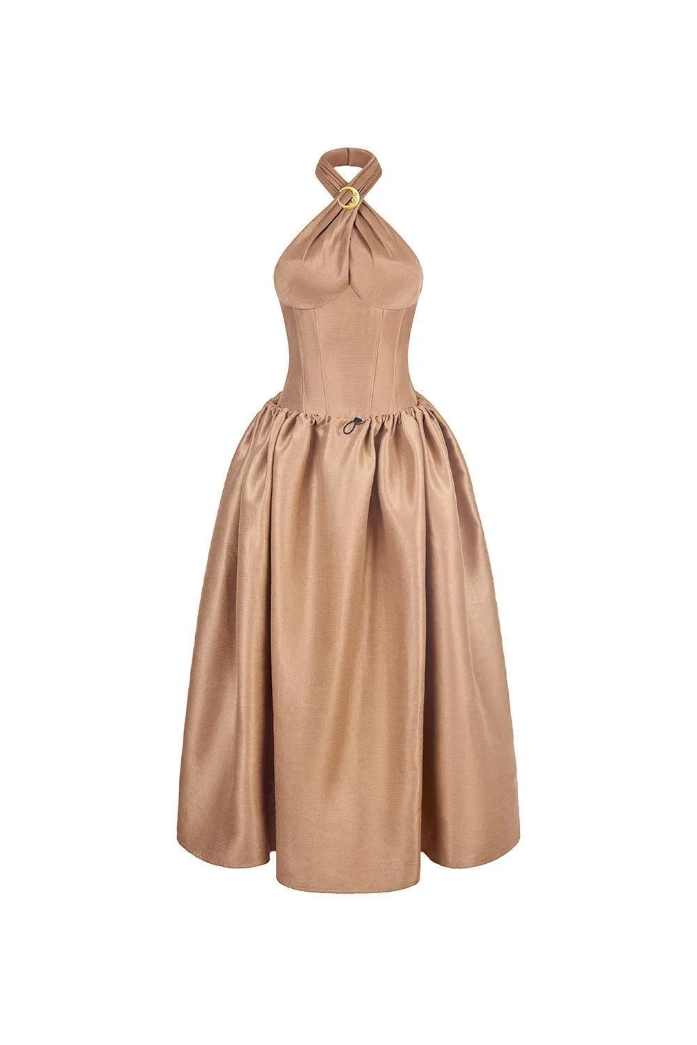 The Wood Fit and Flare Crossover Neck Taffeta Ankle Length Dress