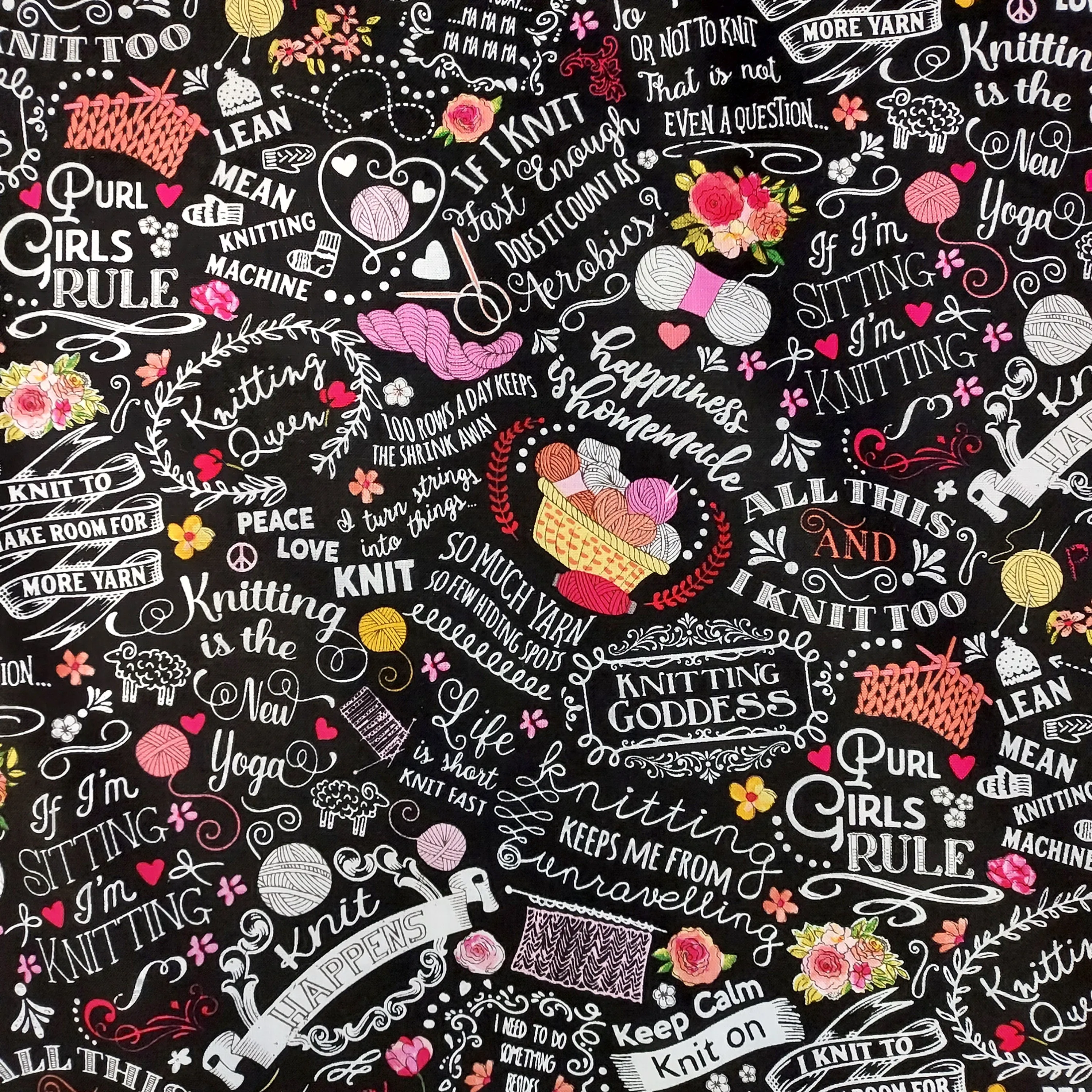 Timeless Treasures Knitting Words Cotton Fabric