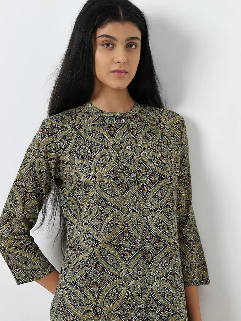 Utsa Green Printed A-Line Kurta