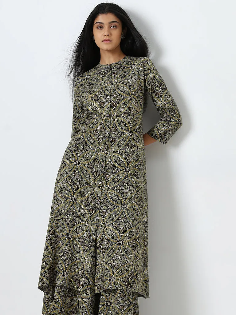 Utsa Green Printed A-Line Kurta