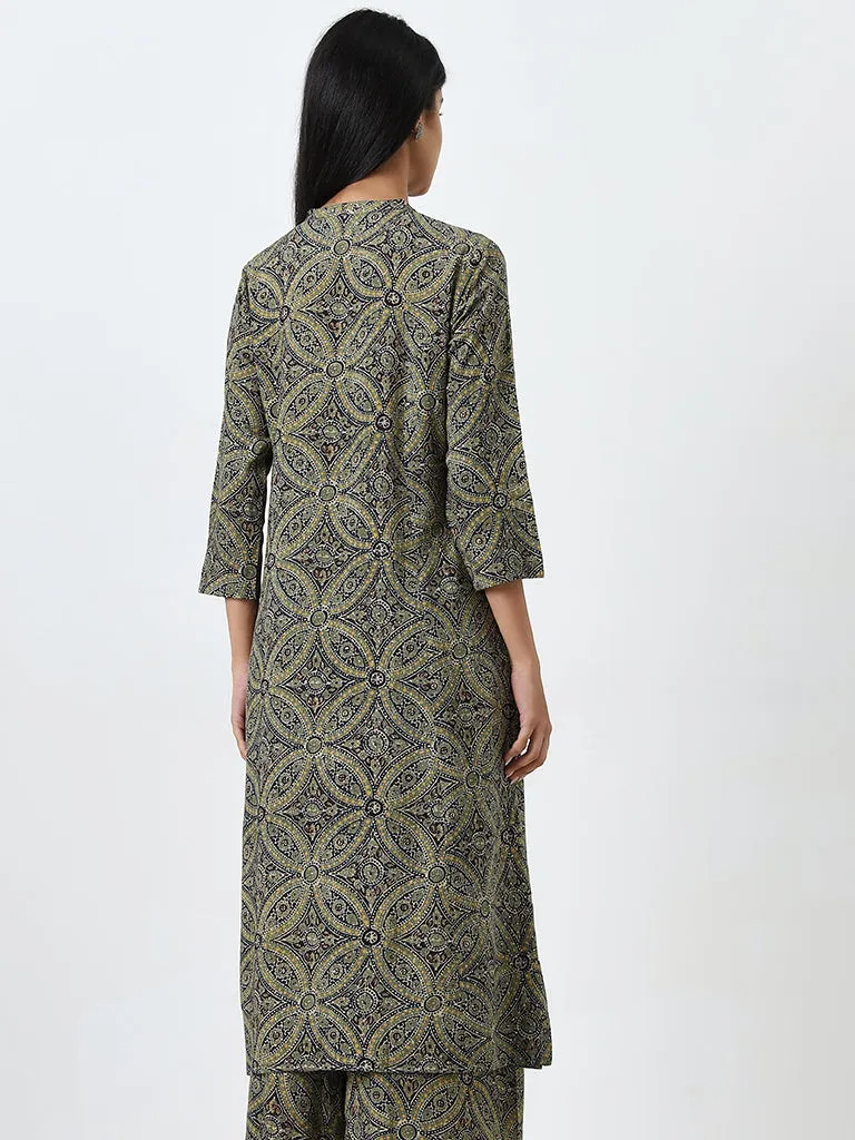 Utsa Green Printed A-Line Kurta