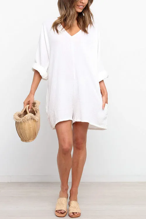 V Neck Graceful Pockets Loose Romper