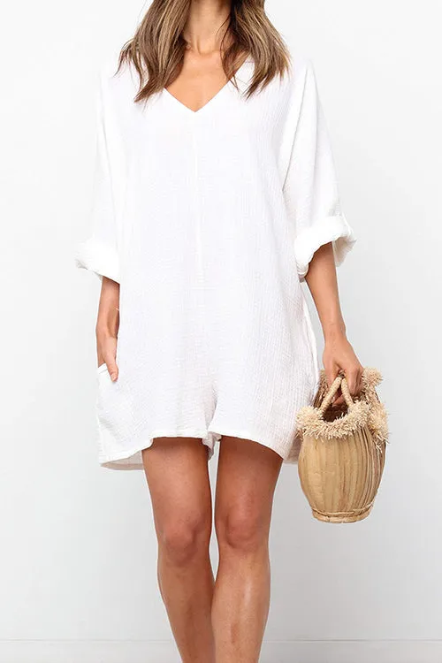 V Neck Graceful Pockets Loose Romper