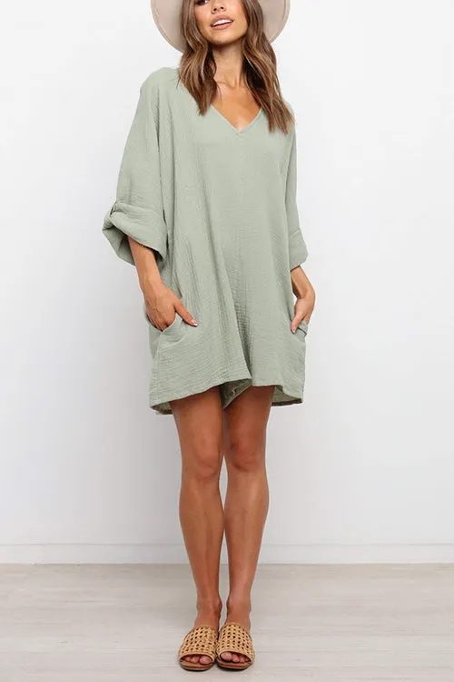 V Neck Graceful Pockets Loose Romper