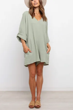 V Neck Graceful Pockets Loose Romper