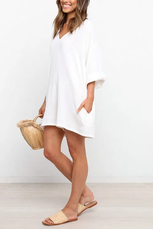 V Neck Graceful Pockets Loose Romper
