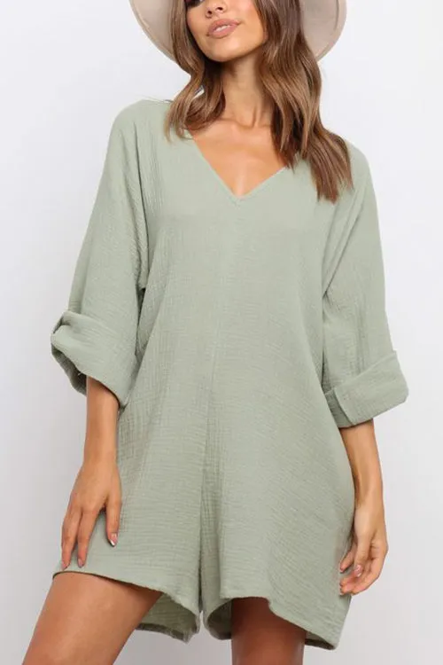 V Neck Graceful Pockets Loose Romper