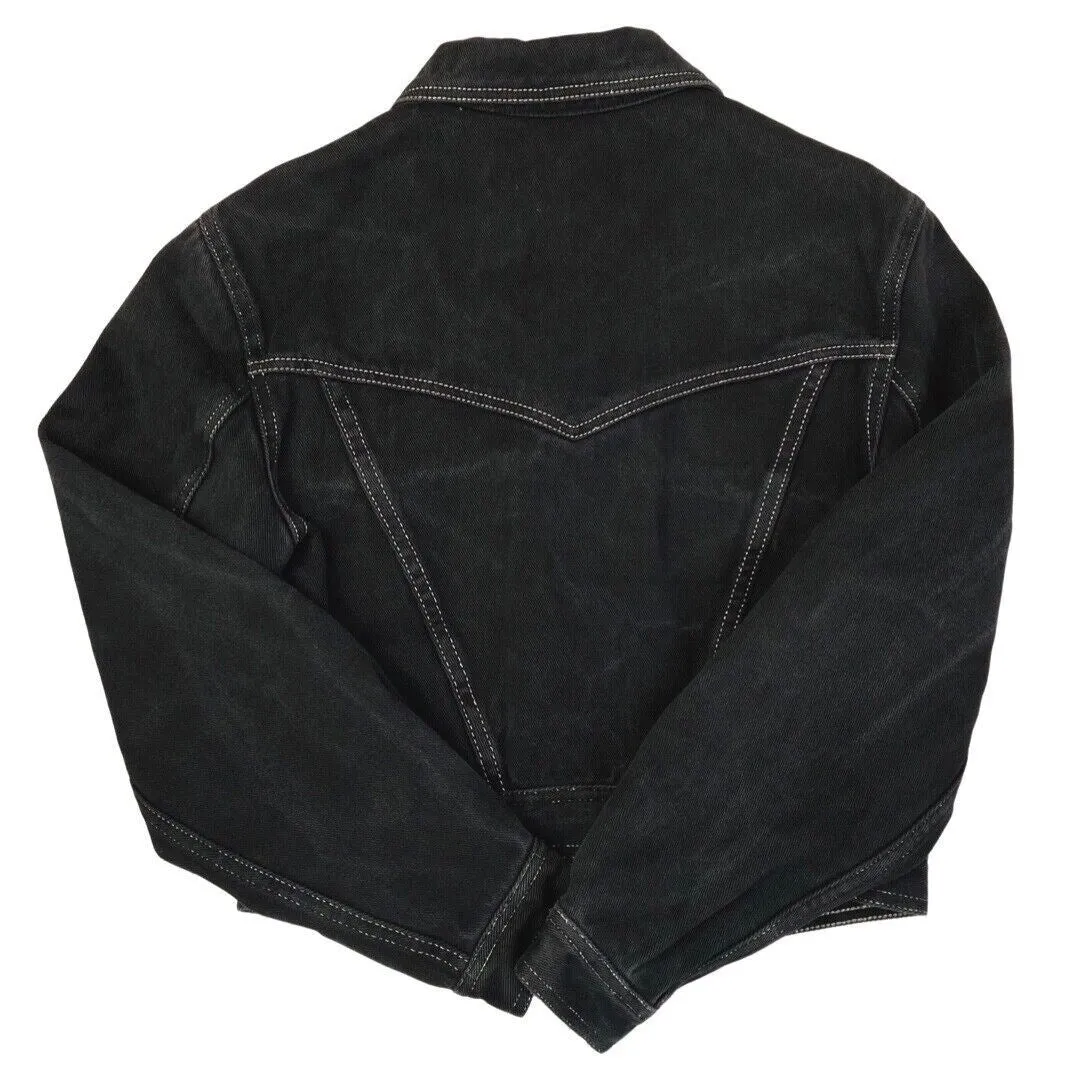 Vintage 90s Black Versace Jeans Denim Button Down Crop Jacket 12 14 M