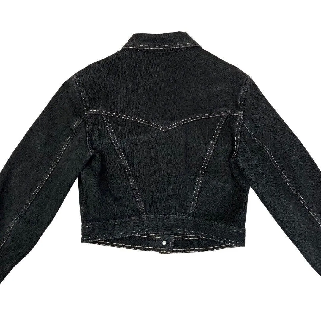Vintage 90s Black Versace Jeans Denim Button Down Crop Jacket 12 14 M