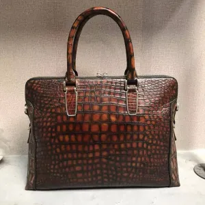 Vintage Brown Genuine Crocodile Skin Leather Briefcase
