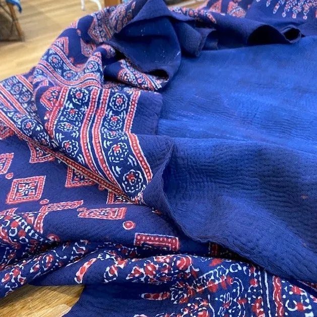 Vintage Kantha Quilt Red and Blue Background W1