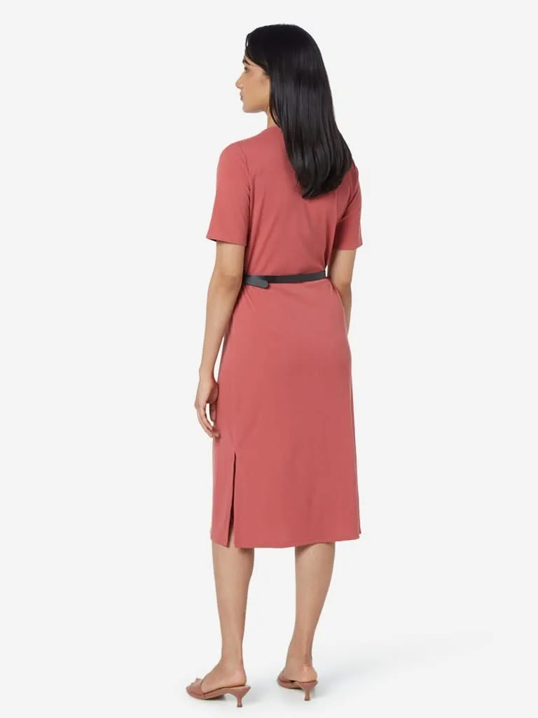 Wardrobe Blush Pink Ribbed Clay Dress With Belt