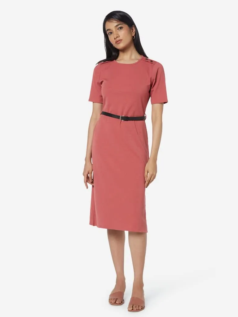 Wardrobe Blush Pink Ribbed Clay Dress With Belt