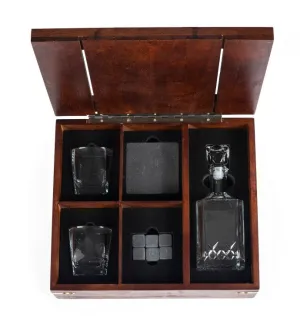 Whiskey Box Gift Set with Decanter, (Dark Stain Parawood)