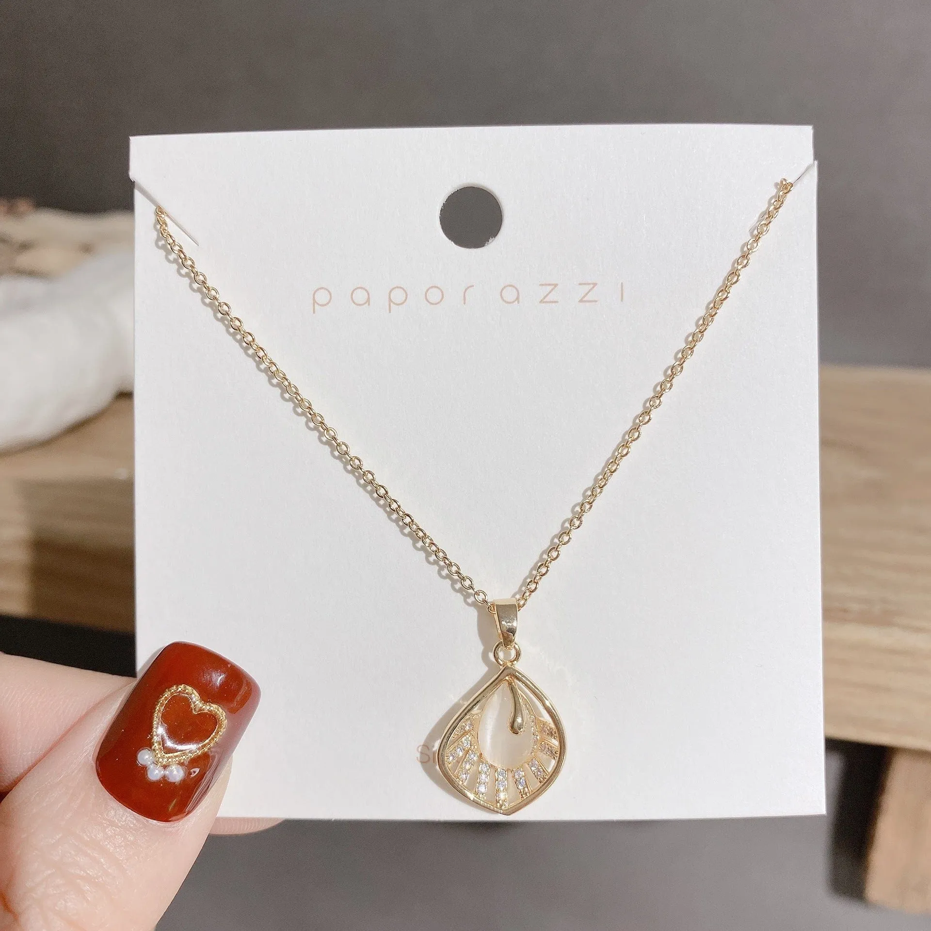 White Iridescent Shell Stone Necklace