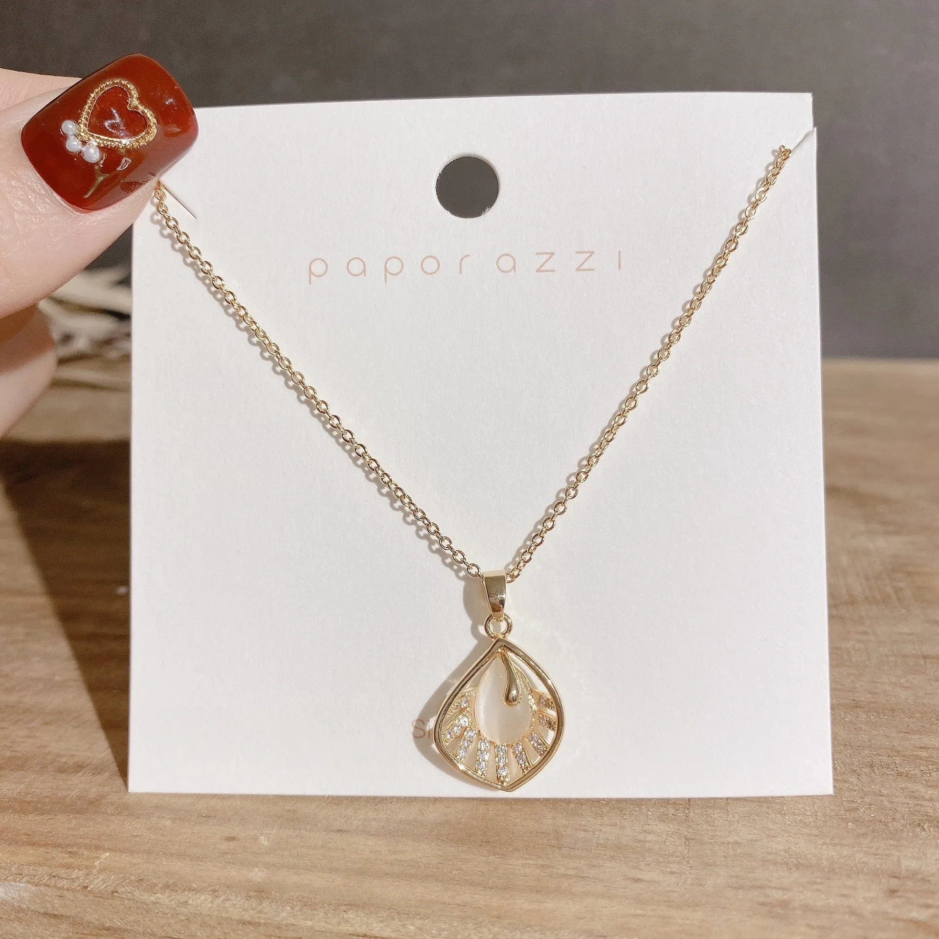 White Iridescent Shell Stone Necklace
