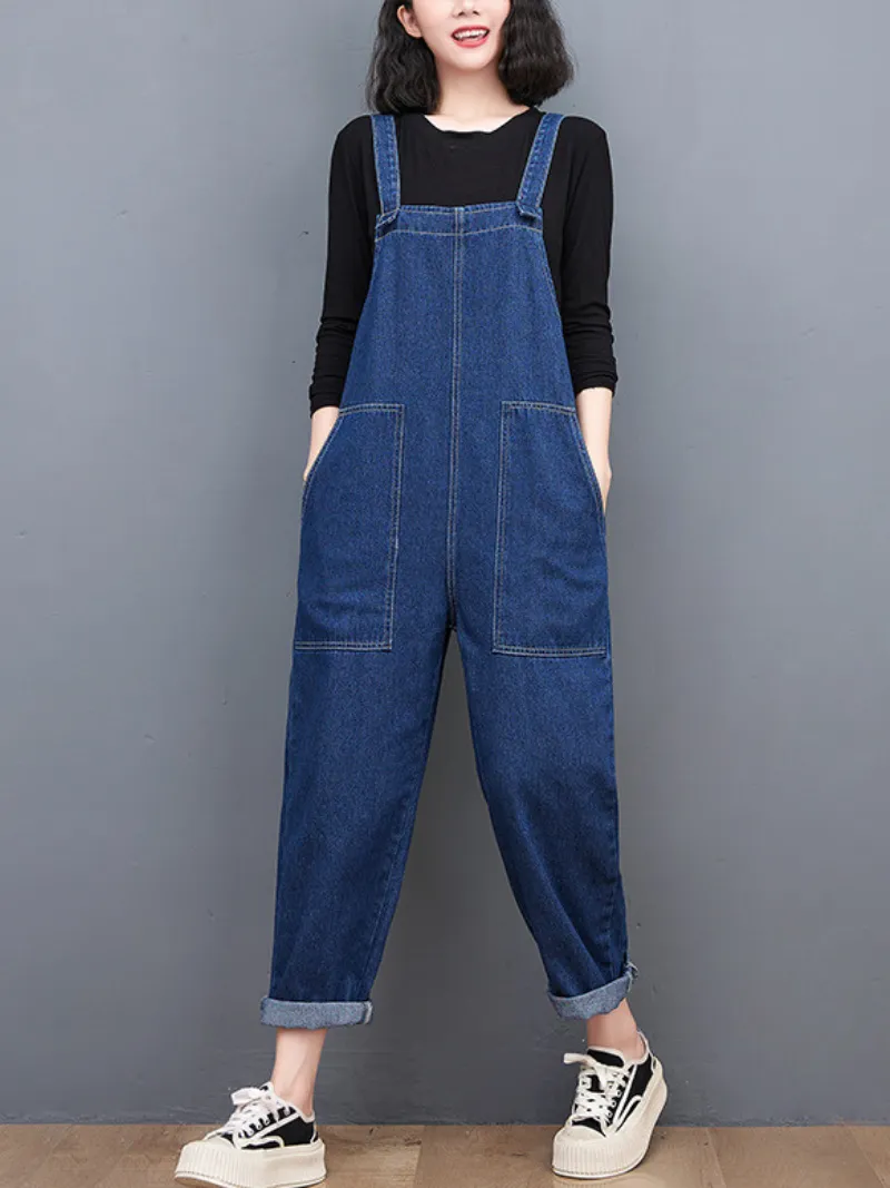 Wide Leg Denim Overalls For Women/Casual Jumpsuit/Summer and Spring Jumpsuit