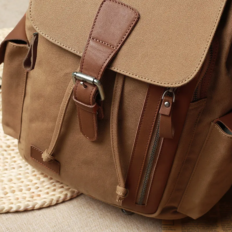 Women's Canvas Leather Drawstring Hiking Backpack Purse Rucksack for Women