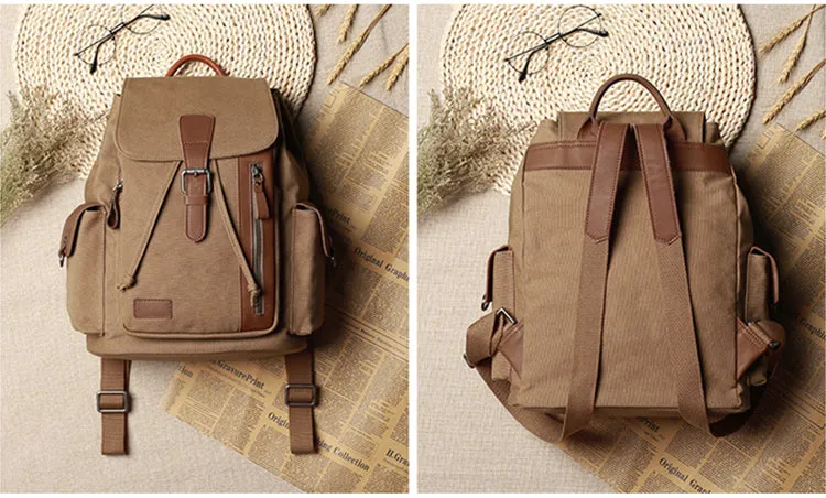Women's Canvas Leather Drawstring Hiking Backpack Purse Rucksack for Women