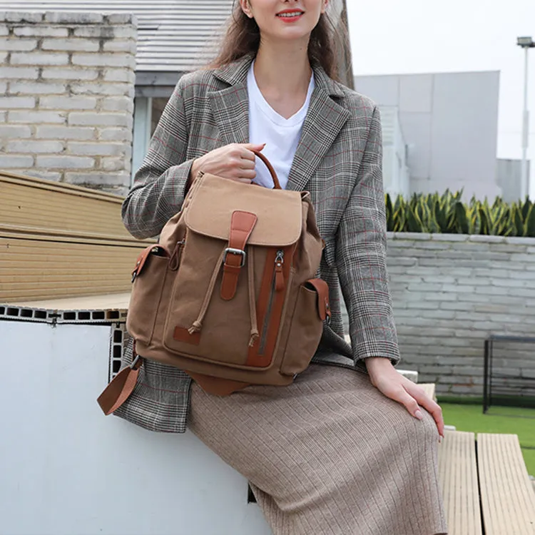 Women's Canvas Leather Drawstring Hiking Backpack Purse Rucksack for Women