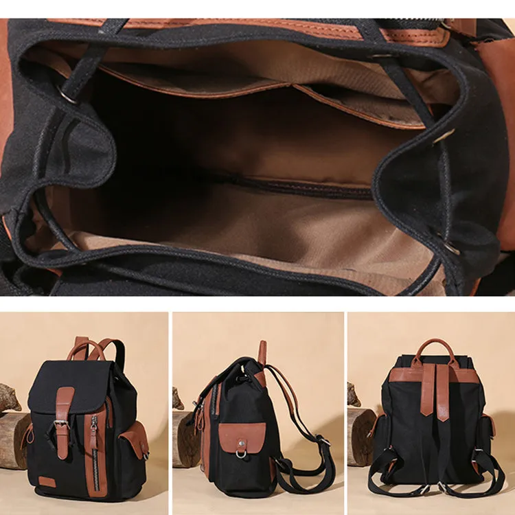 Women's Canvas Leather Drawstring Hiking Backpack Purse Rucksack for Women