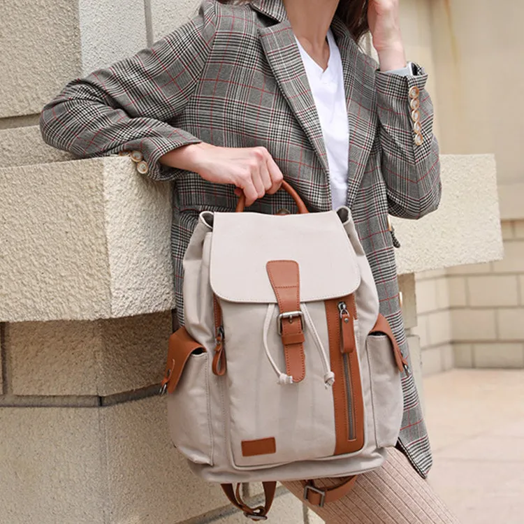 Women's Canvas Leather Drawstring Hiking Backpack Purse Rucksack for Women