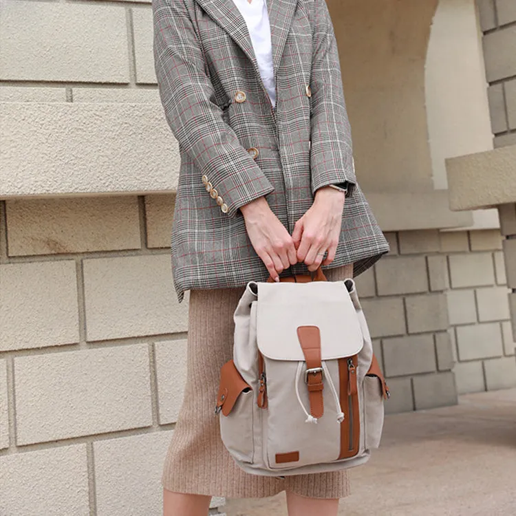 Women's Canvas Leather Drawstring Hiking Backpack Purse Rucksack for Women
