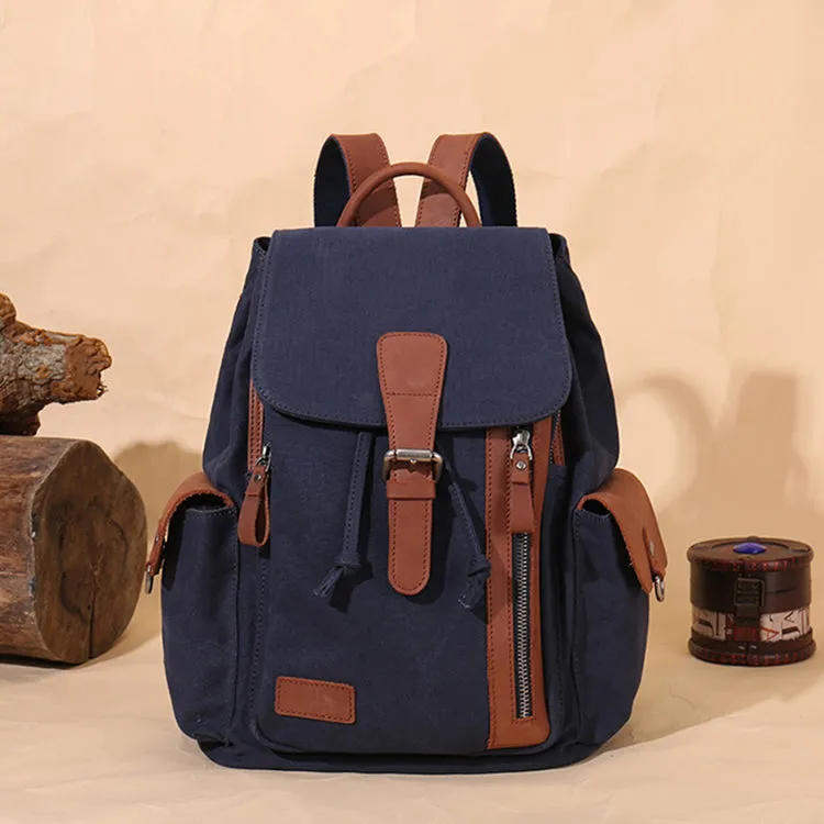 Women's Canvas Leather Drawstring Hiking Backpack Purse Rucksack for Women