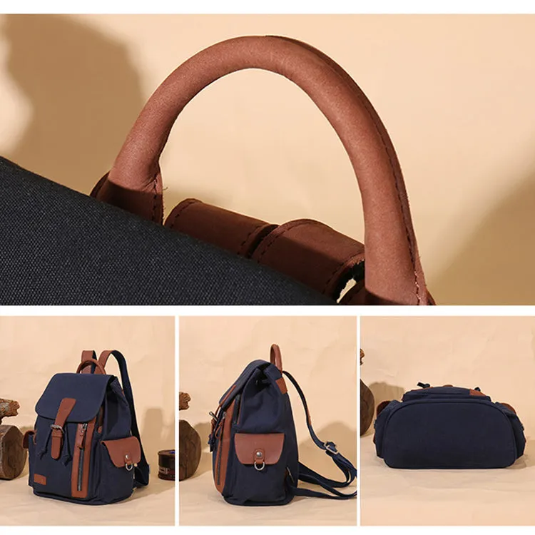 Women's Canvas Leather Drawstring Hiking Backpack Purse Rucksack for Women