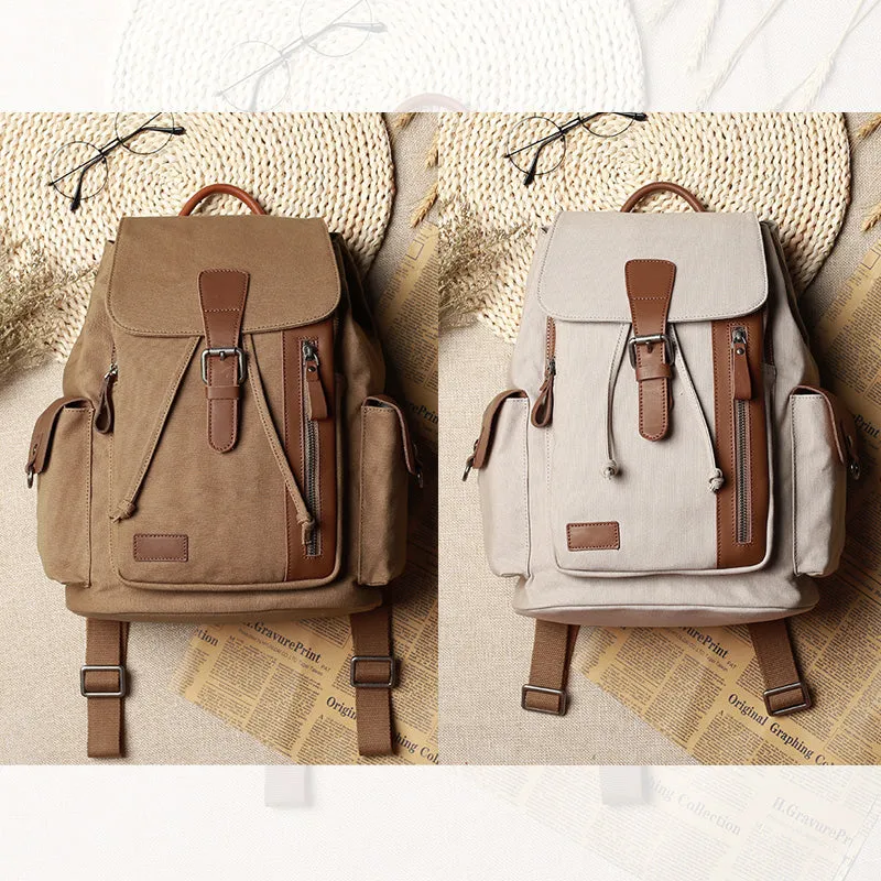 Women's Canvas Leather Drawstring Hiking Backpack Purse Rucksack for Women