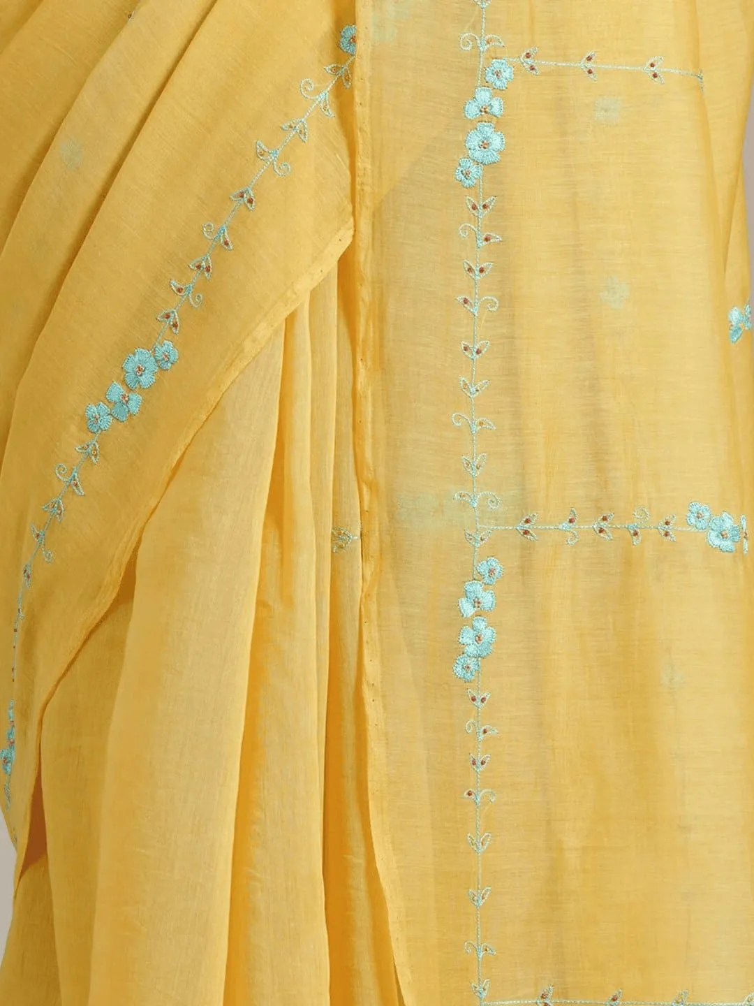Yellow embroidered Silk Chanderi Saree